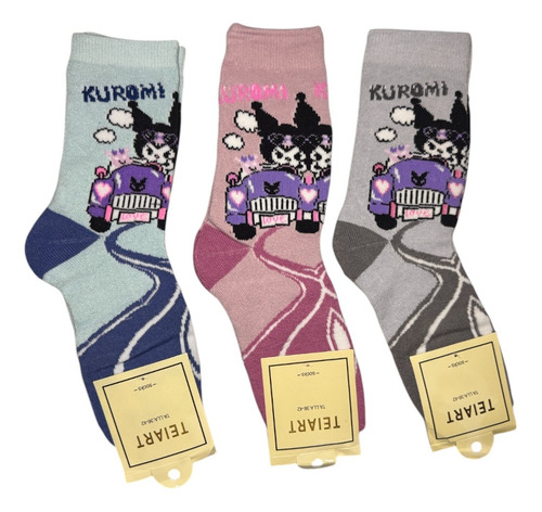 Calcetines Tines Largos Kuromi Algodón 23-27 Cm 3 Pares
