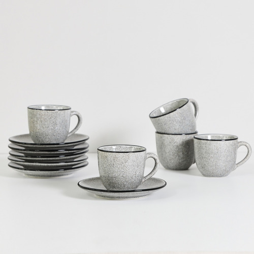 Tazas C/plato De Café 12 pzas Porcelana Grey Gris Vajilla