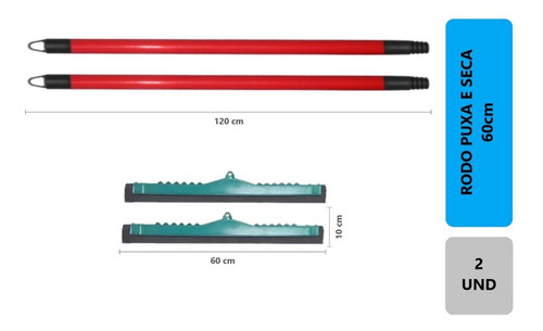 Kit 2 - Rodo Puxa E Seca 60 Cm Reforçado Qualidade C/cabo Cor Color
