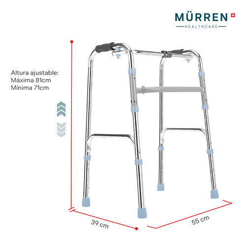 Andadera Ortopedica Plegable De Aluminio Reforzada Andador Fabricado En Aluminio De Alta Resistencia, Altura Ajustable Plegable Con Anti-derrapantes.