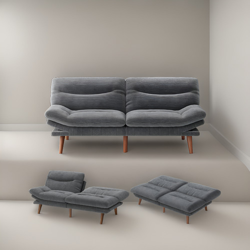 Sofá Cama Futón Ajustable Con Marco De Madera Gris