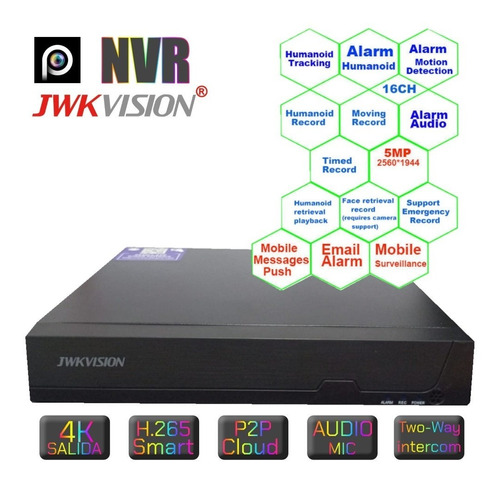 Nvr Jwkvision 16 Ch 5mpx Salida 4k H.265 Smart Hdmi/vga Onvi