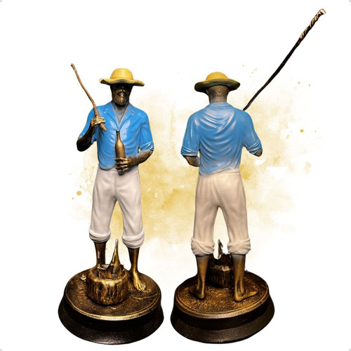 Estátua Pescador (d) - Imagem Umbanda Candomble Cor Dourado