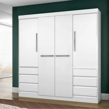 Imagem 2 de 3 de Guarda Roupa Roupeiro Casal 4 Portas 6 Gavetas Branco