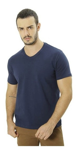 Imagem 1 de 6 de Camiseta Básica Cotton Blend Premium Gola V Marinho