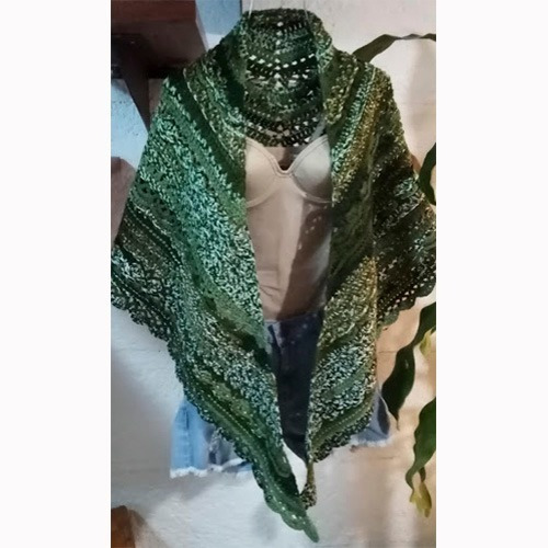 Chal Triangular Tejido A Crochet, Hecho A Mano