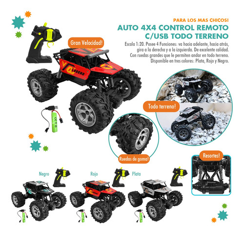 Auto 4x4 Control Remoto, Todo Terreno, C/usb - 13772 Negro