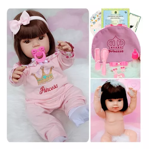 Bebê Reborn Boneca Menina 100% silicone pode dar banho criança