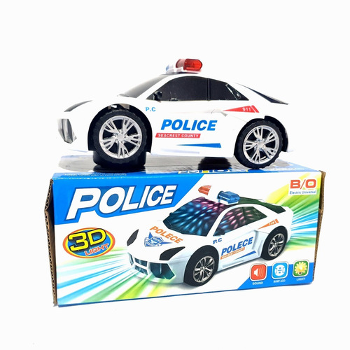 Carrinho De Policia 3d Com Som E Led Cor Branco Personagem carro policia