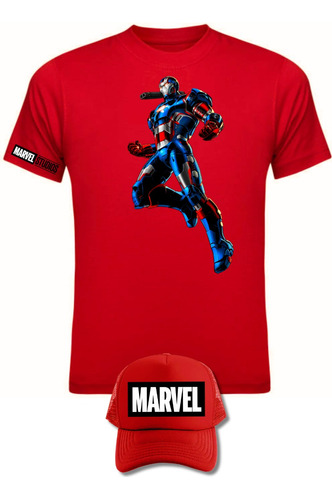 Camiseta Iron Patriot Iron Man Serie Red Obsequio Gorra 