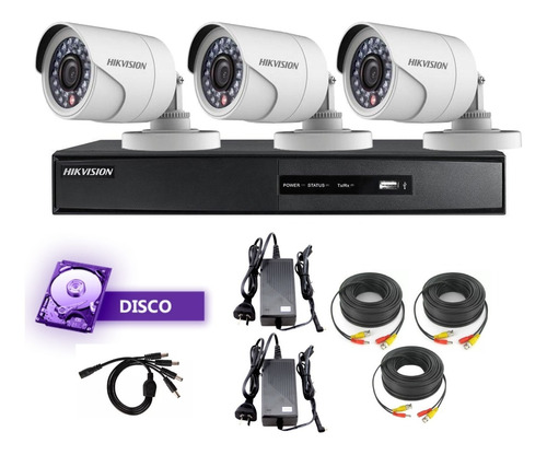 Kit 3 Camaras Seguridad Exterior 720p +dvr+disco - Hikvision