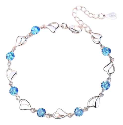 Pulsera 8 Corazones Y Cristal De Plata Ley S925