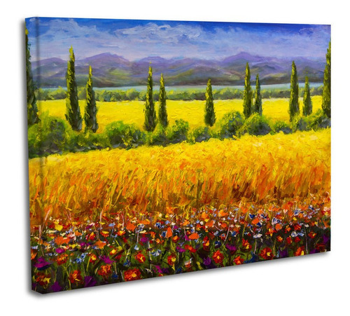 Cuadro Lienzo Canvas 80x120cm Campo Arboles Tipo Oleo Arte