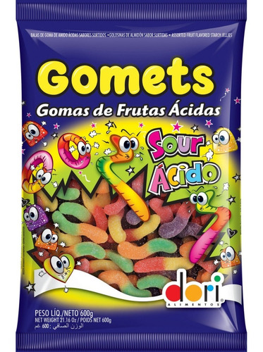 Bala Dori Gomets Minhocas Ácidas De Frutas Fruit Bears 600g