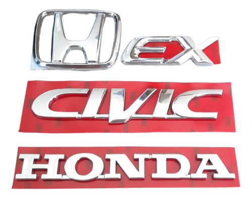 Emblema Honda Civic 1996 1997 1998 1999 2000 Ex Kit 4 Peças