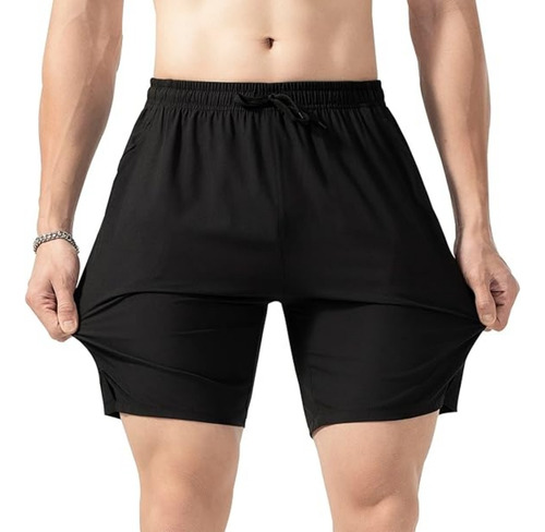 Traje De Baño Hombre Natacion Playa Short Rapido Secado Negro L
