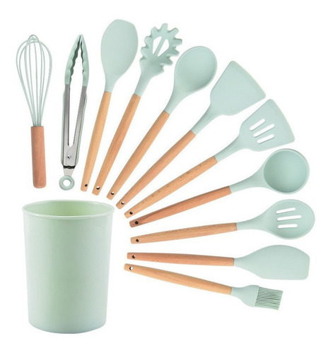 Kit Utensilios Cocina Silicona Cuchara Portavasos 12 Pzas