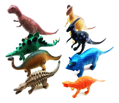 Kit 8 Dinossauro De Borracha Miniatura Brinquedo Jurassic