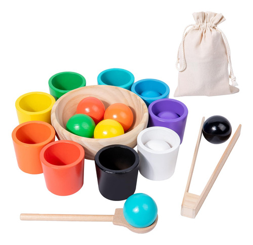 Auvewilo Bolas De Madera Y Tazas De Colores De Clasificacion