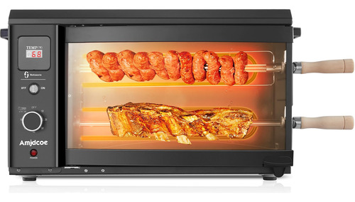 Amjdcoe Asador Electrico Portatil, Sin Humo, Con 2 Pinchos G