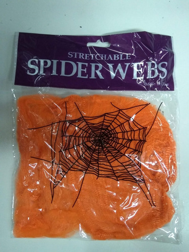 Imagen 2 de 4 de Telaraña Cotillon Naranja Decoracion Halloween Tela De Araña
