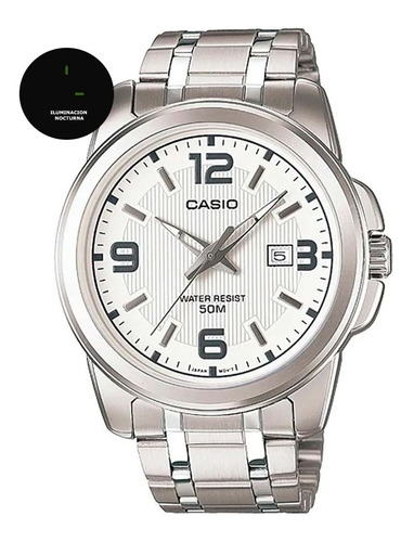 Reloj pulsera Casio MTP-1314 con correa de acero inoxidable color plateado - fondo blanco