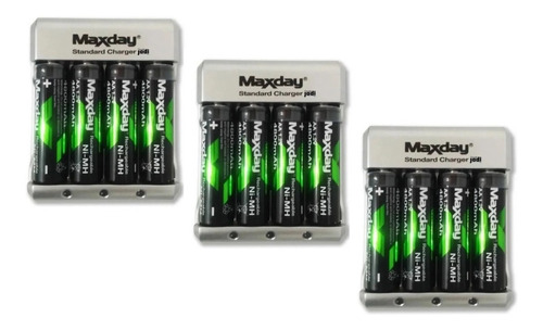 Pack X3 Cargador De Pilas Aa Aaa 9v+4 Batererias Recargable