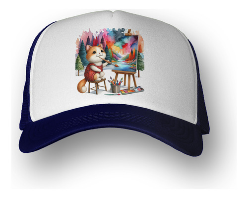 Gorra  Gato Vestido Artista Pinta Con Acuarela