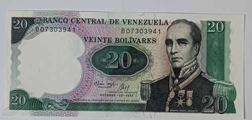 Billete De Venezuela 20 Bs Oct. 20 1987 Conmemorativo B8 Unc