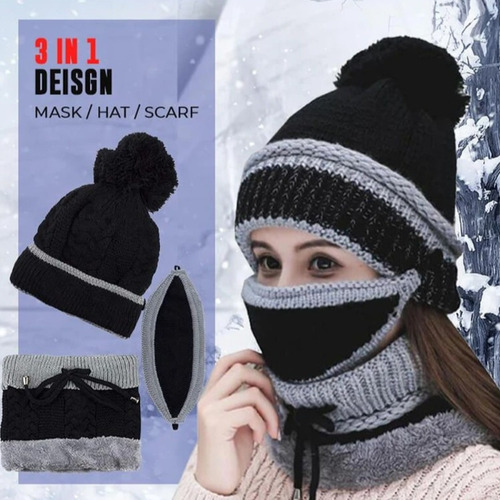 Set De Tres Piezas Con Gorros Con Pompones Para Mujer, Ideal
