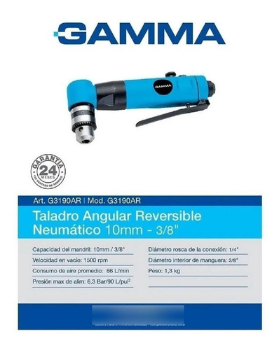Imagen 2 de 5 de Taladro Angular Neumático Gamma 10mm 3/8 Pulgadas