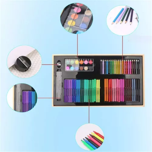 Set Arte Colores Crayones Plumones Acuarelas Estuche 220 Pzs