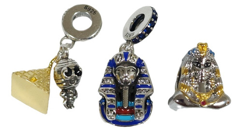 Dije Charm 3 Pz Tutankamon Nefertiti Tutankamon De Plata +k9