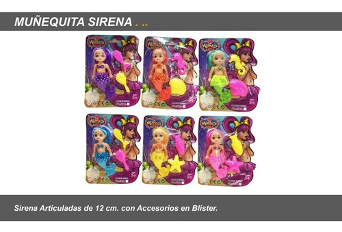 Muñeca Sirena Articulada 12cm Con Acces Blister Ar1 6862