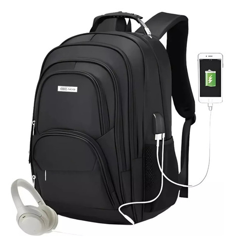 Mochila Masculina Viagem 40 Litros Impermeável Reforçada Cor Preto