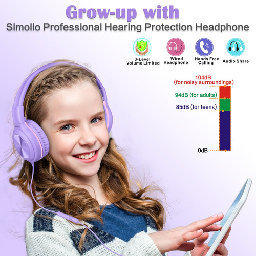 Auriculares Simolio Wired Para Niños Con Micrófono, Color Mo