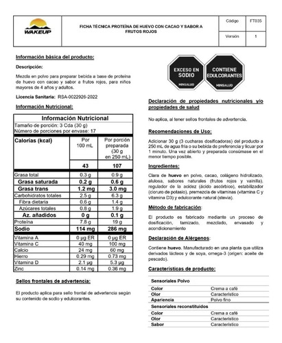 Proteina De Huevo Wakeup Egg White Protein Con Colágeno Adicionado 510g