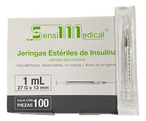 100 Jeringas Para Insulina Sensimedical 27g X 13mm (1/2) 1ml