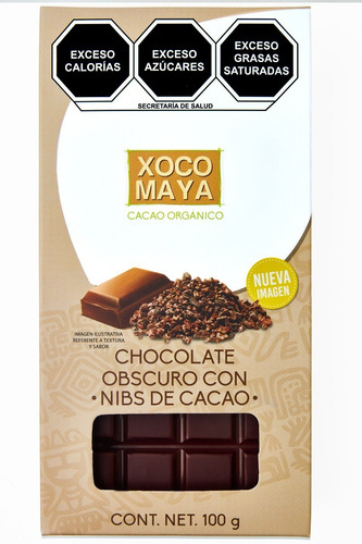 Imagen 1 de 7 de Barra De Chocolate Oscuro Con Nibs De Cacao Xoco Maya