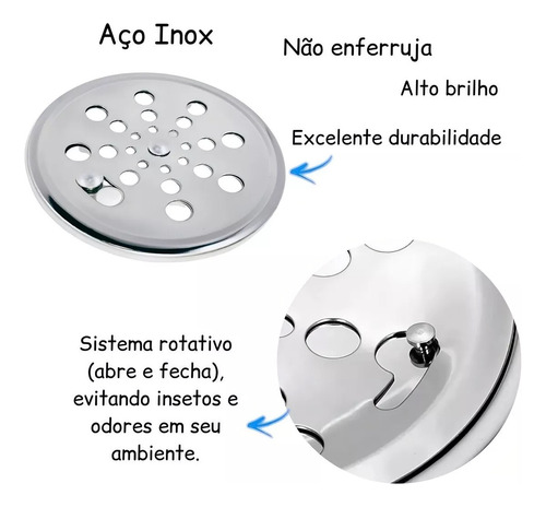 Tampa Ralo Grelha Redonda 15x15 Em Aço Inox Com Fecho Rotativo Abre E Fecha Não Enferruja