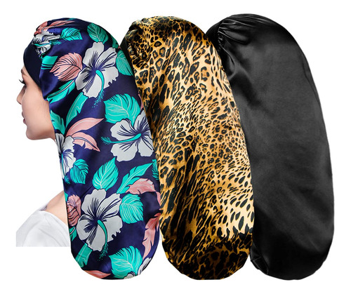 Paquete De 3 Gorros Largos Y Sedosos Para Dormir Cabello Riz