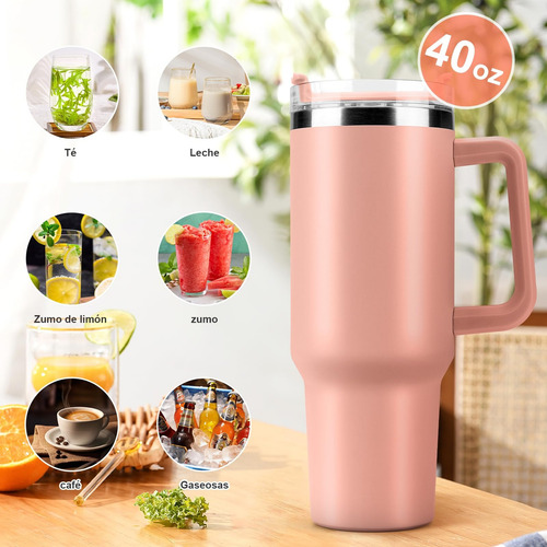Vaso Termico 40oz Portátil Acero Inoxidable Con Calor/frío Coral Claro