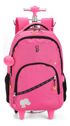 Mochila Escolar Infantil/juvenil De Rodinhas Barbie Rosa Desenho do tecido Liso