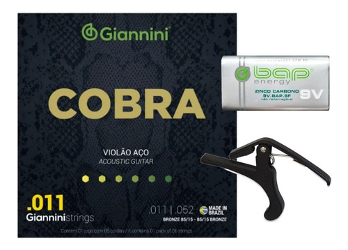 Encordoamento Violão Giannini .011 Cobra Geeflk+ Capo+ Bater