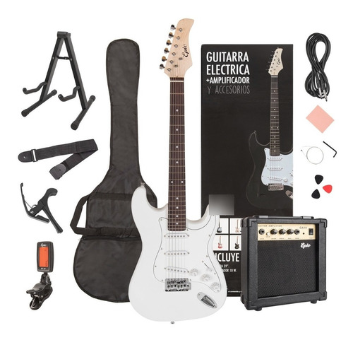 Guitarra Eléctrica Blanca + Amplificador 10 Watts Epic