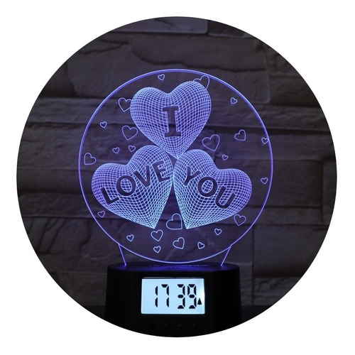 Lámpara 3d I Love You Base Reloj C/ Control Remoto