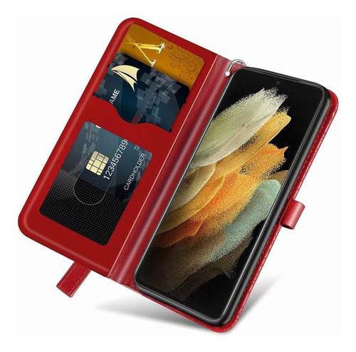 Meupzzk Funda Tipo Cartera Para Samsung Galaxy S21 Ultra, En Rojo.
