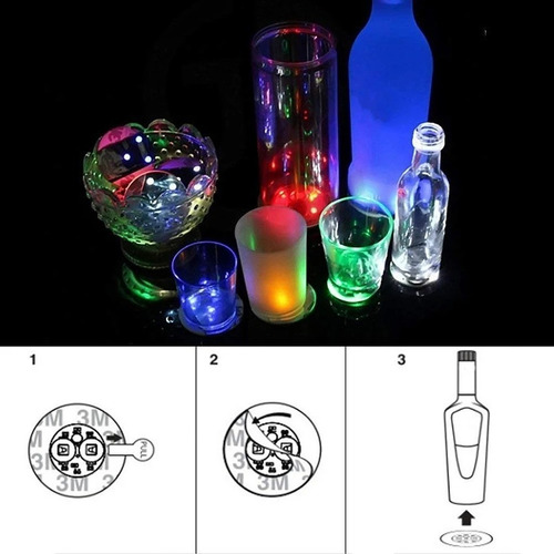Imagen 6 de 6 de Set 3 Posavasos Con Luz Led Adhesiva Rgb Ideal Para Fiestas