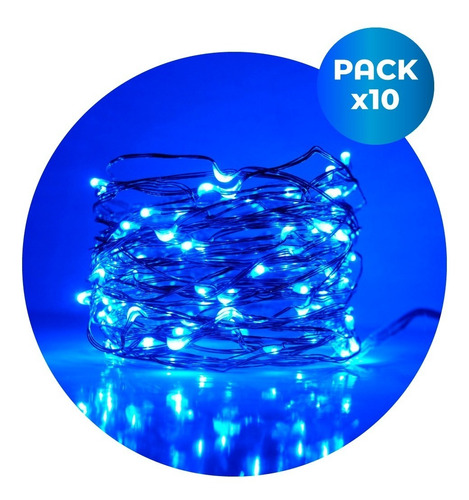Pack X 10 Guirnalda Luces Alambre 30 Led 3 Metros Luz Azul
