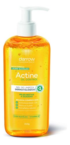 Gel De Limpeza Facial Actine Oil Control Antioleosidade Com Ácido Glicólico E Vitamina B5 240g Darrow